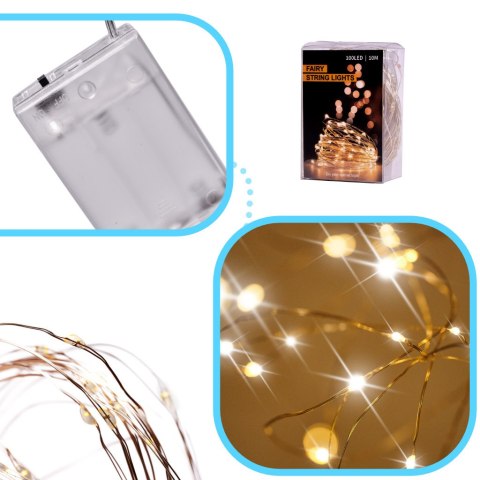 Lampki LED druciki dekoracyjne świąteczne choinkowe 10m 100LED ciepły biały