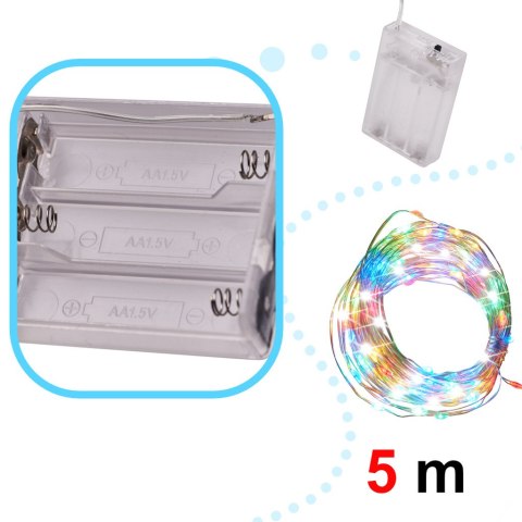 Lampki LED druciki dekoracyjne świąteczne choinkowe 5m 50LED multikolor Lampki LED druciki dekoracyjne świąteczne choinkowe 5m 50LED multikolor