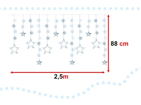 Lampki LED kurtyna gwiazdki świąteczne choinkowe 2,5m 138LED zimny biały 8 trybów świecenia