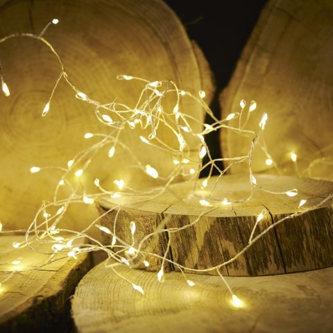 Lampki LED łańcuch druciki sopelki wesele świąteczne choinkowe 6m 200LED ciepły biały 8 trybów zasilanie sieciowe
