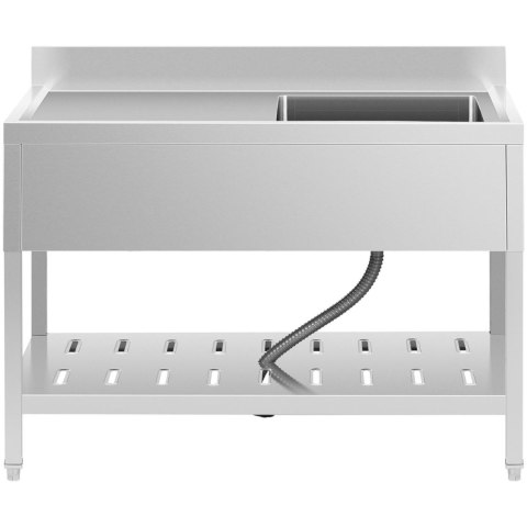 Zlew basen gastronomiczny jednokomorowy z półką i rantem prawy 120 x 60 x 94,5 cm Zlew basen gastronomiczny jednokomorowy z półką i rantem prawy 120 x 60 x 94,5 cm