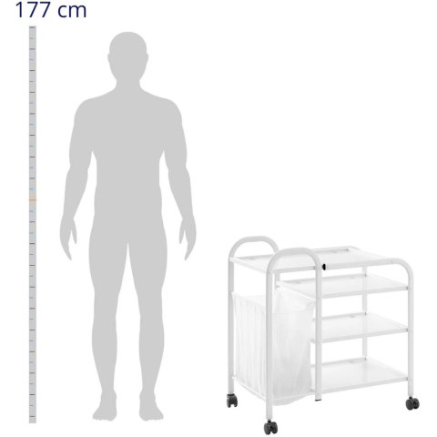 Wózek pomocnik kosmetyczny z torbą na pranie 4 szklane półki 74 x 43 x 80 cm - biały Wózek pomocnik kosmetyczny z torbą na pranie 4 szklane półki 74 x 43 x 80 cm - biały