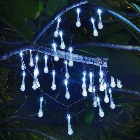 Lampki solarne ogrodowe łezki 6,5m 30LED zimny biały