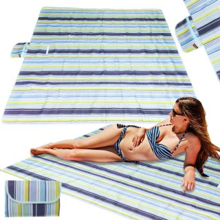 Mata plażowa wodoodporna koc piknikowy plażowy składany torba XXL 200x200cm niebieska