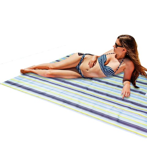 Mata plażowa wodoodporna koc piknikowy plażowy składany torba XXL 200x200cm niebieska