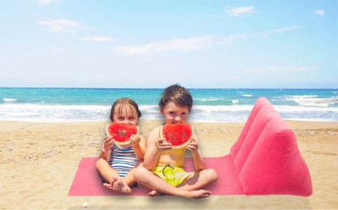 Mata plażowa z dmuchanym oparciem leżak na plażę do domu ogrodu z poduszką uniwersalny różowy