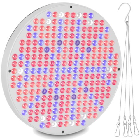 Lampa do uprawy wzrostu roślin pełne spektrum okrągła śr. 33 cm 250 LED 50 W srebrna