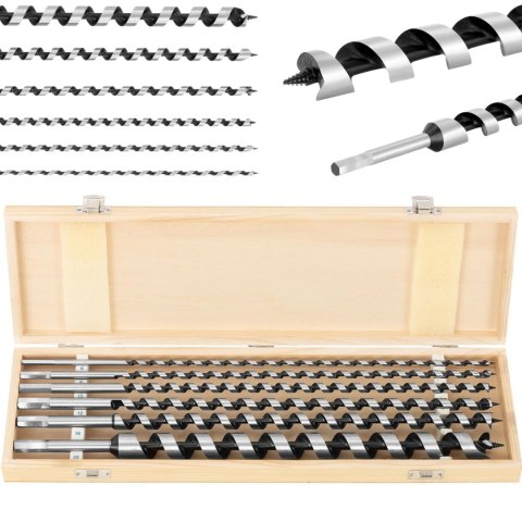 Zestaw wierteł świdrów do drewna ze stali HRC46 dł. 460 mm śr. 6-25 mm - 6 szt. Zestaw wierteł świdrów do drewna ze stali HRC46 dł. 460 mm śr. 6-25 mm - 6 szt.