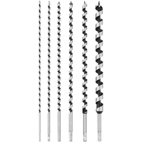 Zestaw wierteł świdrów do drewna ze stali HRC46 dł. 460 mm śr. 6-25 mm - 6 szt. Zestaw wierteł świdrów do drewna ze stali HRC46 dł. 460 mm śr. 6-25 mm - 6 szt.