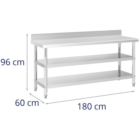 Stół blat roboczy stalowy nierdzewny przyścienny z rantem 2 półki 180x60cm Stół blat roboczy stalowy nierdzewny przyścienny z rantem 2 półki 180x60cm