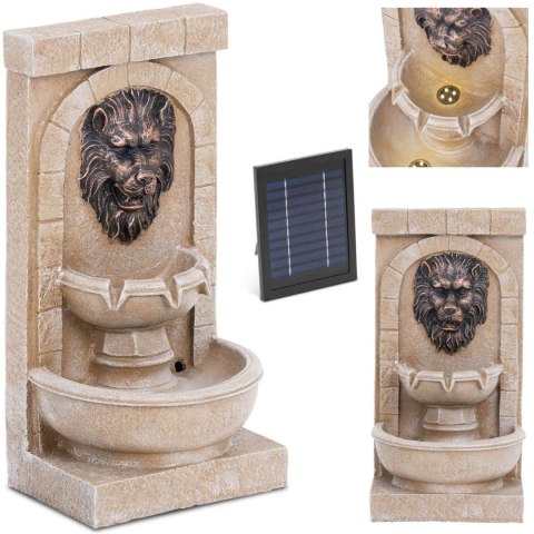 Fontanna ogrodowa przyścienna solarna z oświetleniem LED głowa lwa 2 W Fontanna ogrodowa przyścienna solarna z oświetleniem LED głowa lwa 2 W