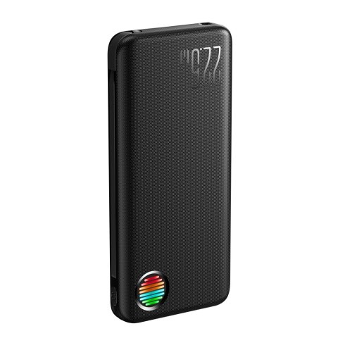 Powerbank z latarką 22.5W 10000mAh i wbudowanymi kablami USB-C i Lightning czarny