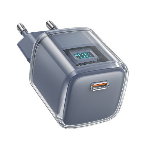 Ładowarka sieciowa z wyświetlaczem PD 30W GaN3 USB-C szara Ładowarka sieciowa z wyświetlaczem PD 30W GaN3 USB-C szara