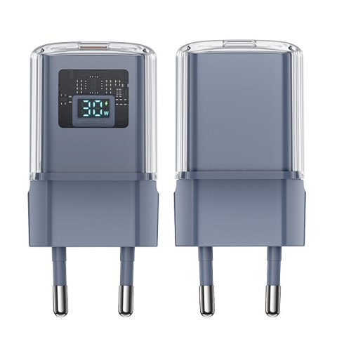 Ładowarka sieciowa z wyświetlaczem PD 30W GaN3 USB-C szara Ładowarka sieciowa z wyświetlaczem PD 30W GaN3 USB-C szara