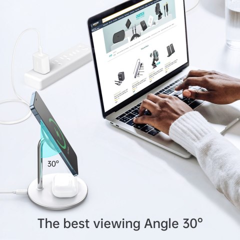 2w1 Ładowarka bezprzewodowa i podstawka MagSafe Qi + kabel USB-C biała 2w1 Ładowarka bezprzewodowa i podstawka MagSafe Qi + kabel USB-C biała