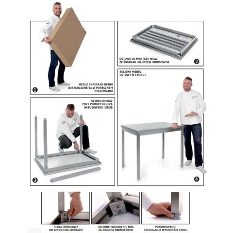 Stół blat roboczy do kuchni stalowy przyścienny z rantem i półką 180x60cm - Hendi 811504 Stół blat roboczy do kuchni stalowy przyścienny z rantem i półką 180x60cm - Hendi 811504