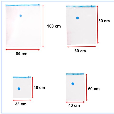 Worki próżniowe na ubrania 8 sztuk 4 rozmiary 35x40cm, 40x60cm, 60x80cm, 80x100cm Worki próżniowe na ubrania 8 sztuk 4 rozmiary 35x40cm, 40x60cm, 60x80cm, 80x100cm