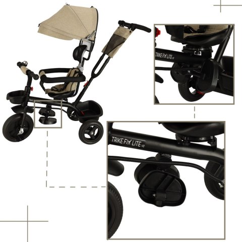 Rowerek trójkołowy TRIKE FIX Lite V2 3w1 z daszkiem obracany regulowany spacerówka prowadnik pasy beżowy Rowerek trójkołowy TRIKE FIX Lite V2 3w1 z daszkiem obracany regulowany spacerówka prowadnik pasy beżowy