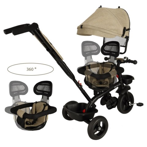 Rowerek trójkołowy TRIKE FIX Lite V2 3w1 z daszkiem obracany regulowany spacerówka prowadnik pasy beżowy Rowerek trójkołowy TRIKE FIX Lite V2 3w1 z daszkiem obracany regulowany spacerówka prowadnik pasy beżowy