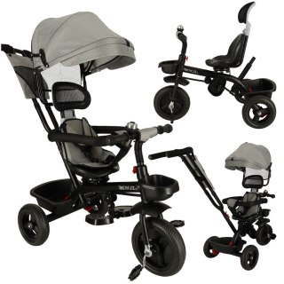 Rowerek trójkołowy TRIKE FIX Lite V2 3w1 z daszkiem obracany regulowany spacerówka prowadnik pasy szary