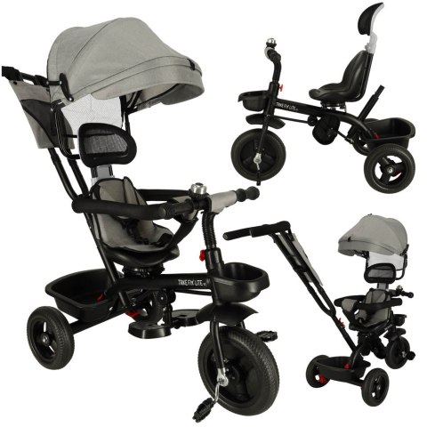 Rowerek trójkołowy TRIKE FIX Lite V2 3w1 z daszkiem obracany regulowany spacerówka prowadnik pasy szary Rowerek trójkołowy TRIKE FIX Lite V2 3w1 z daszkiem obracany regulowany spacerówka prowadnik pasy szary