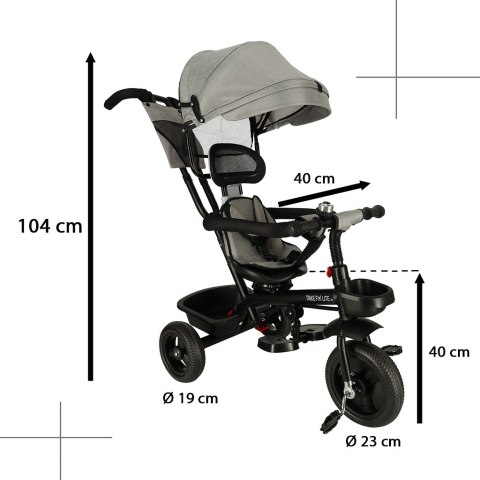 Rowerek trójkołowy TRIKE FIX Lite V2 3w1 z daszkiem obracany regulowany spacerówka prowadnik pasy szary Rowerek trójkołowy TRIKE FIX Lite V2 3w1 z daszkiem obracany regulowany spacerówka prowadnik pasy szary