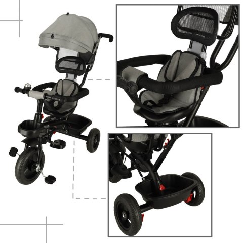 Rowerek trójkołowy TRIKE FIX Lite V2 3w1 z daszkiem obracany regulowany spacerówka prowadnik pasy szary Rowerek trójkołowy TRIKE FIX Lite V2 3w1 z daszkiem obracany regulowany spacerówka prowadnik pasy szary