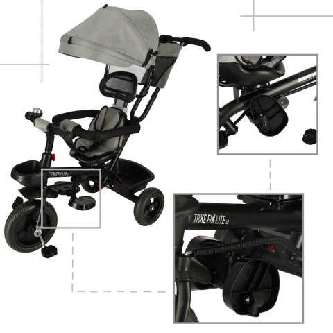 Rowerek trójkołowy TRIKE FIX Lite V2 3w1 z daszkiem obracany regulowany spacerówka prowadnik pasy szary Rowerek trójkołowy TRIKE FIX Lite V2 3w1 z daszkiem obracany regulowany spacerówka prowadnik pasy szary