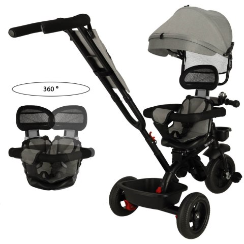 Rowerek trójkołowy TRIKE FIX Lite V2 3w1 z daszkiem obracany regulowany spacerówka prowadnik pasy szary Rowerek trójkołowy TRIKE FIX Lite V2 3w1 z daszkiem obracany regulowany spacerówka prowadnik pasy szary