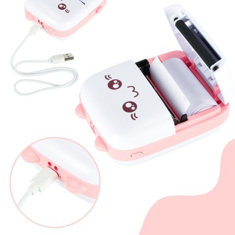 Drukotek drukarka mini termiczna do zdjęć notatek etykiet + kabel USB kotek kot różowy