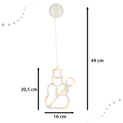 Lampki LED wisząca dekoracja świąteczna okna bałwanek 49cm przyssawka 10 LED