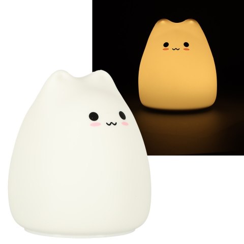 Lampka nocna dla dzieci silikonowa dotykowa miękka RGB LED biała kotek
