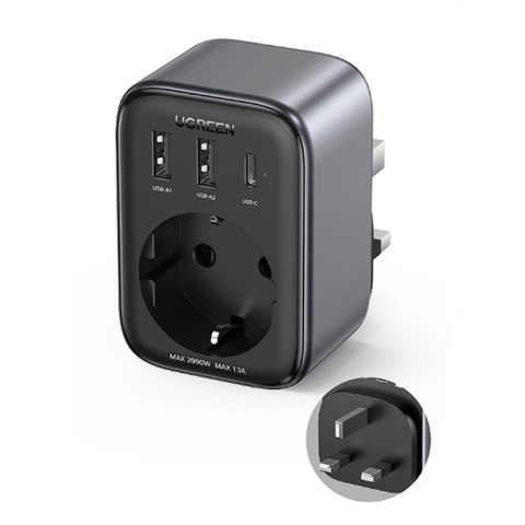 2w1 Ładowarka sieciowa adapter EU AC 13A 2x USB USB-C 30W wtyczka angielska UK czarna 2w1 Ładowarka sieciowa adapter EU AC 13A 2x USB USB-C 30W wtyczka angielska UK czarna