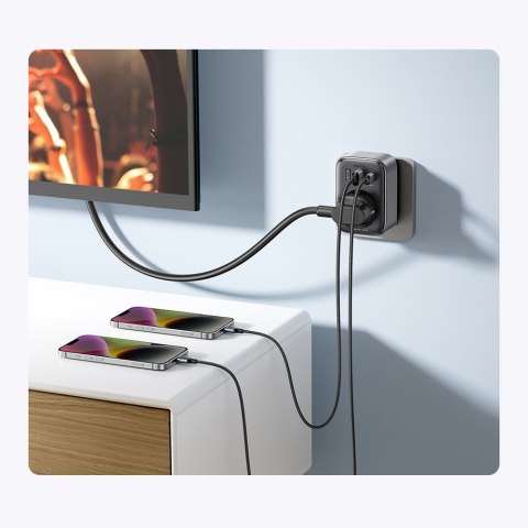 2w1 Ładowarka sieciowa adapter EU AC 13A 2x USB USB-C 30W wtyczka angielska UK czarna 2w1 Ładowarka sieciowa adapter EU AC 13A 2x USB USB-C 30W wtyczka angielska UK czarna