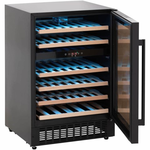 Lodówka na wino 6 półek podświetlanych LED 46 butelek 135L czarna Lodówka na wino 6 półek podświetlanych LED 46 butelek 135L czarna