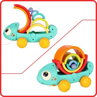 Tęcza edukacyjna układanka motoryczna montessori kameleon do ciągnięcia