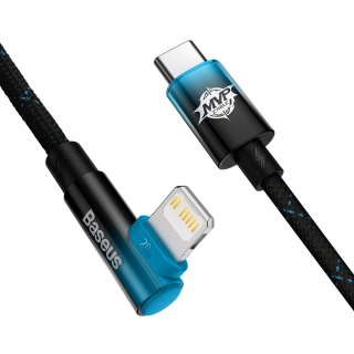Kątowy kabel przewód Power Delivery z bocznym wtykiem USB-C Iphone Lightning 1m 20W niebieski