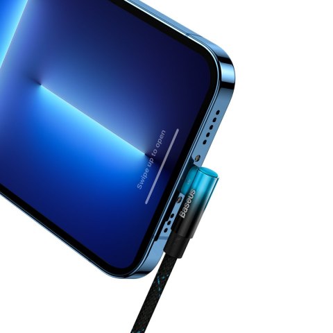 Kątowy kabel przewód Power Delivery z bocznym wtykiem USB-C Iphone Lightning 1m 20W niebieski