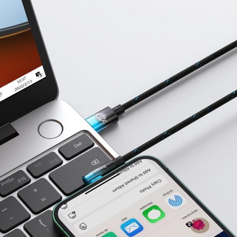 Kątowy kabel przewód Power Delivery z bocznym wtykiem USB-C Iphone Lightning 1m 20W niebieski