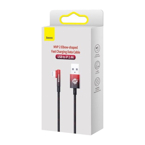 Kątowy kabel przewód z bocznym wtykiem USB Iphone Lightning 1m 2.4A czerwony