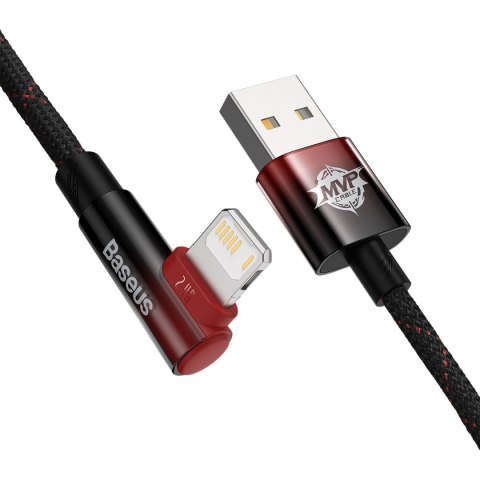 Kątowy kabel przewód z bocznym wtykiem USB Iphone Lightning 1m 2.4A czerwony