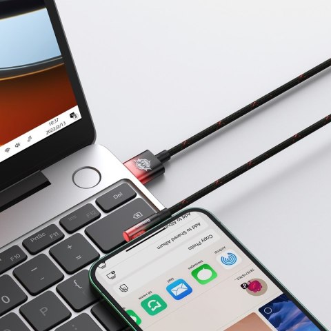 Kątowy kabel przewód z bocznym wtykiem USB Iphone Lightning 1m 2.4A czerwony