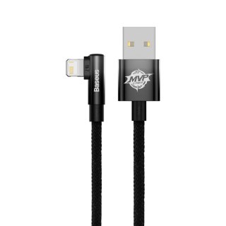 Kątowy kabel przewód z bocznym wtykiem USB Iphone Lightning 2m 2.4A czarny