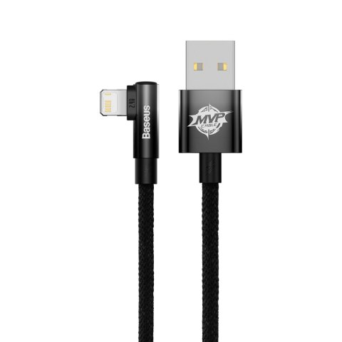 Kątowy kabel przewód z bocznym wtykiem USB Iphone Lightning 2m 2.4A czarny