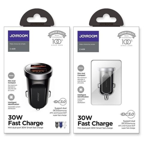 Mini szybka ładowarka samochodowa 2x USB 30W QC SCP PD AFC czarny