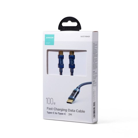 Mocny kabel przewód plecionka USB-C 100W 2m niebieski