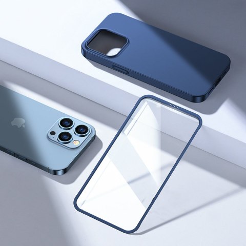 Etui pokrowiec do iPhone 13 Pro Max obudowa na tył i przód + szkło hartowane niebieski