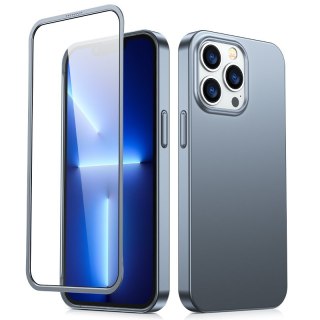 Etui pokrowiec do iPhone 13 Pro Max obudowa na tył i przód + szkło hartowane szary