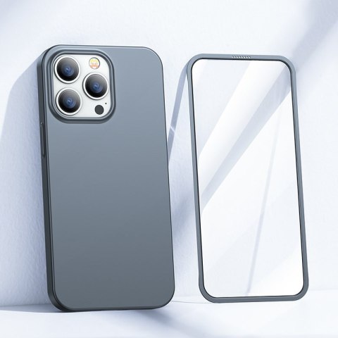 Etui pokrowiec do iPhone 13 Pro obudowa na tył i przód + szkło hartowane szary