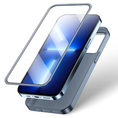 Etui pokrowiec do iPhone 13 Pro obudowa na tył i przód + szkło hartowane szary